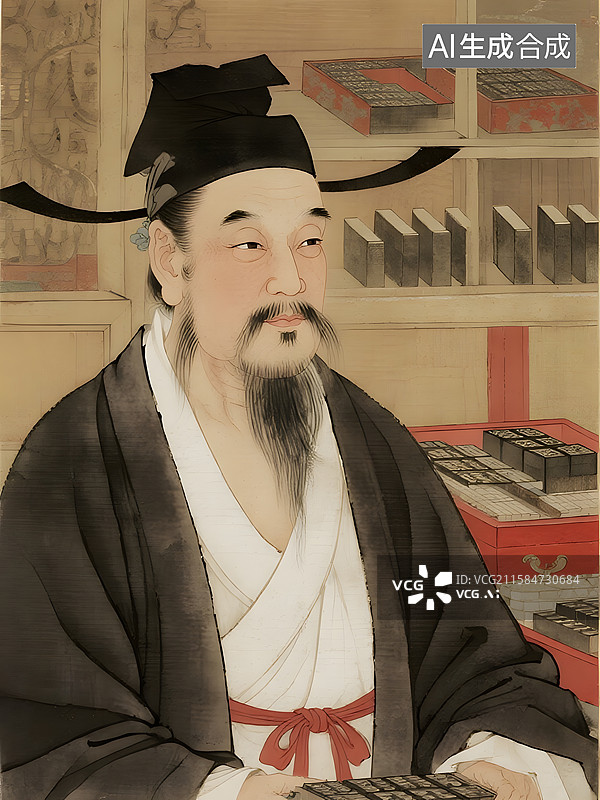 【AI数字艺术】古代名人肖像发明家张衡与毕昇图片素材