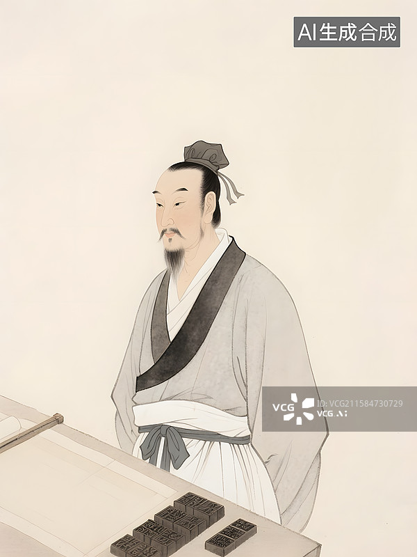 【AI数字艺术】古代名人肖像发明家张衡与毕昇图片素材