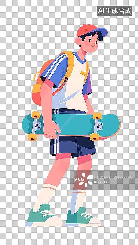 【AI数字艺术】3D人物极限运动滑板少年 学生元素素材图片素材