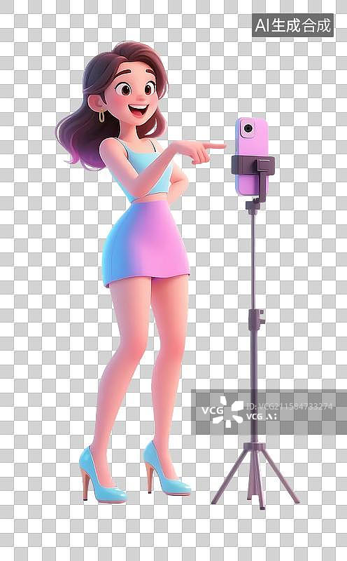 【AI数字艺术】对着手机直播带货的女主播图片素材