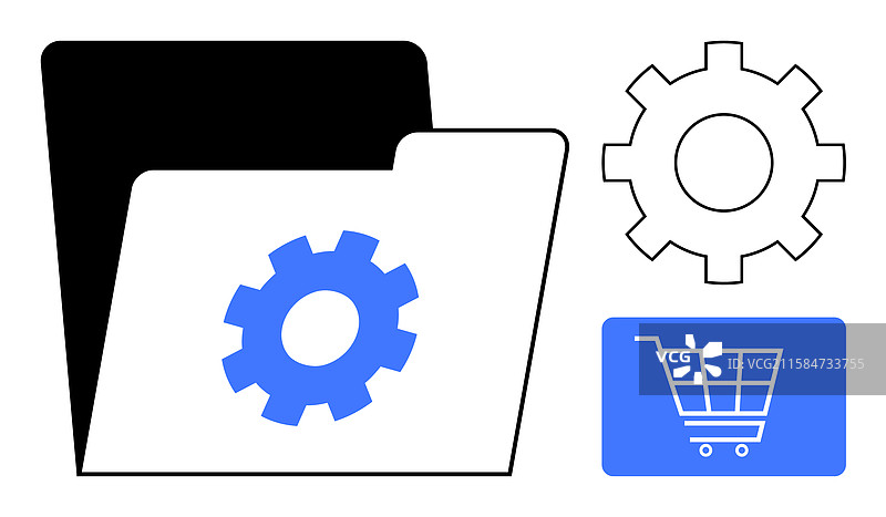 带有齿轮和购物车的文件夹图片素材