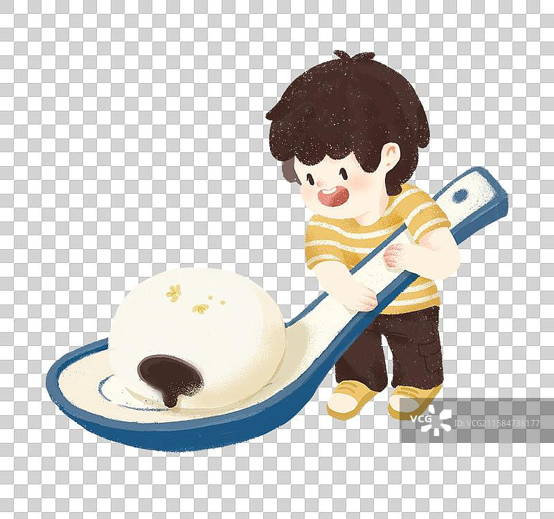 小孩抱着勺子元宵汤圆插画元素图片素材
