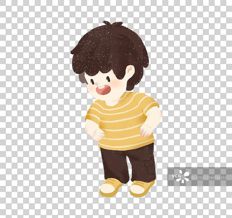 可爱小男孩叉腰好奇低头看图片素材