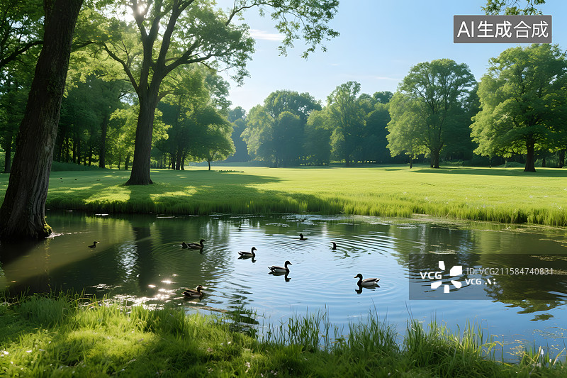 【AI数字艺术】绿色湿地公园景色图片素材