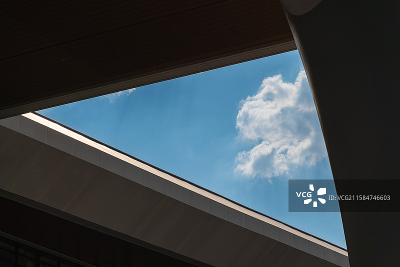 重庆东站蓝天下现代建筑的低视角图片素材