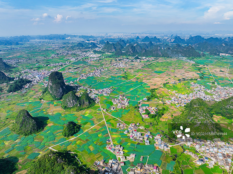 广西柳州柳江区百朋喀斯特地貌田园航拍视角风光图片素材