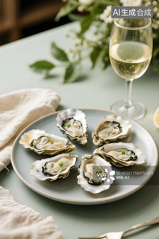 【AI数字艺术】一盘牡蛎配白酒图片素材