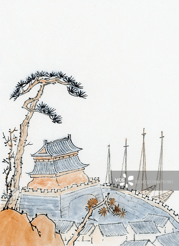 变临清代画家水墨山水江河湖海城市村落图片素材