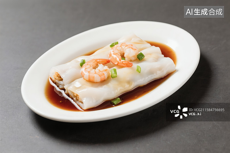 【AI数字艺术】广东特色美食，虾仁肠粉图片素材