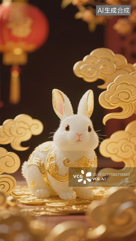 【AI数字艺术】金色祥云兔子图片素材