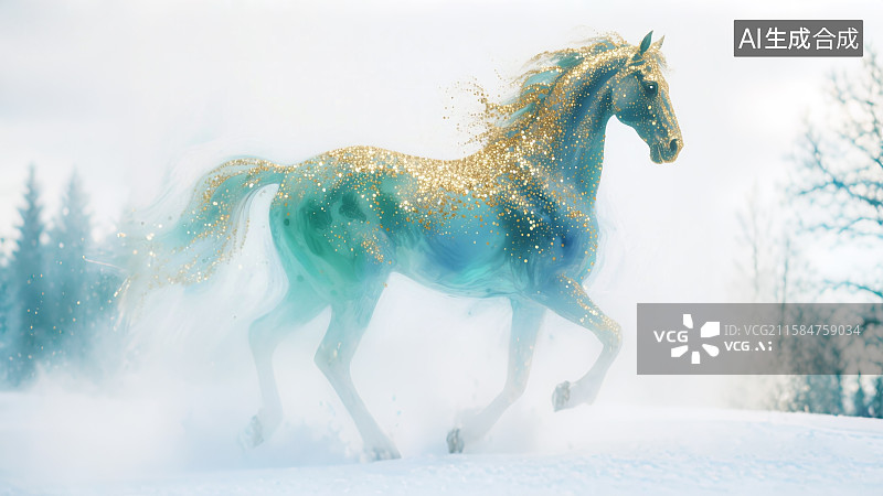 【AI数字艺术】唯美主义梦幻风格粒子光骏马图片素材