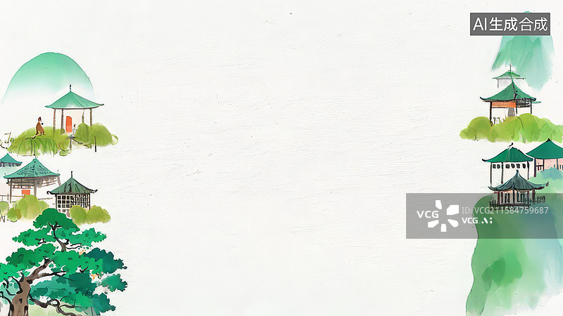 【AI数字艺术】水墨画两侧-背景壁纸-水墨风格的古典园林景观图片素材