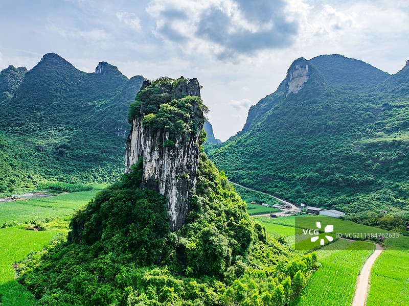 广西柳州市柳江区喀斯特地貌航拍视角田园风光图片素材
