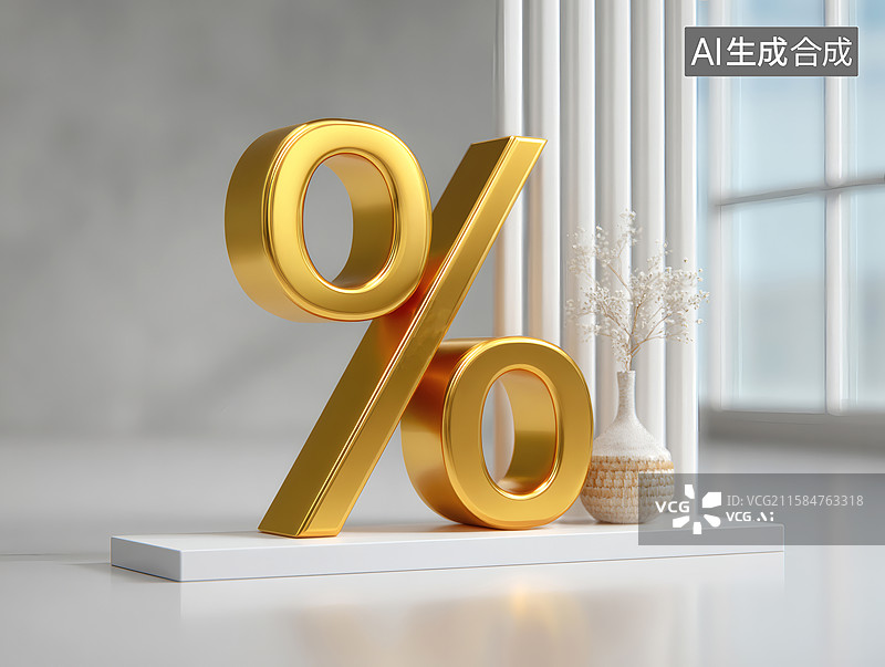【AI数字艺术】立体金色百分号图片素材