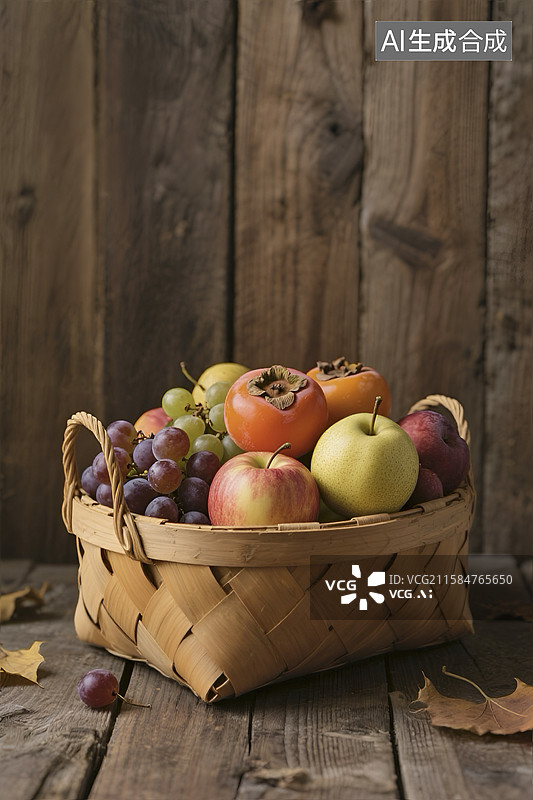 【AI数字艺术】装满多种水果的藤编篮子图片素材