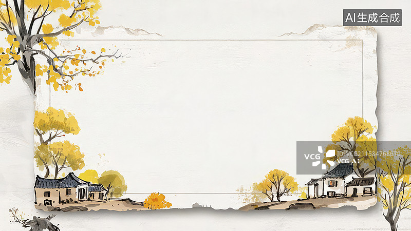 【AI数字艺术】水墨画最大-背景壁纸-1秋日乡村风景插画图片素材