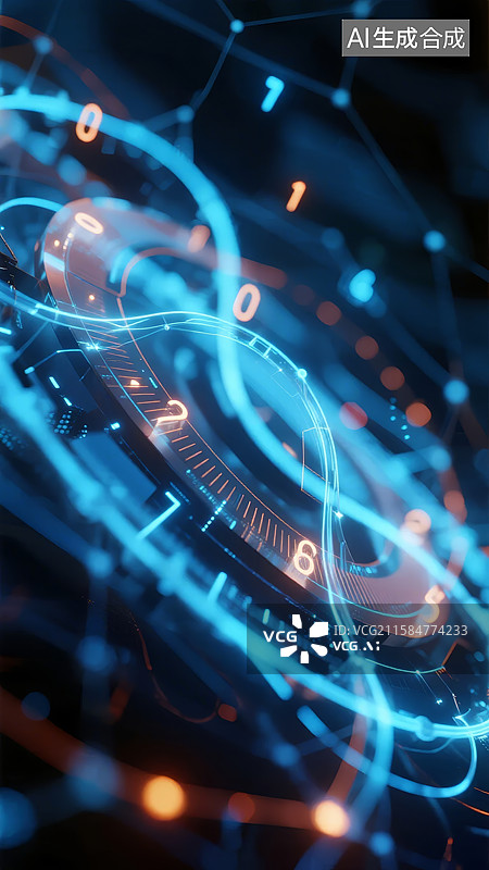【AI数字艺术】未来科技时钟的数字网络图片素材