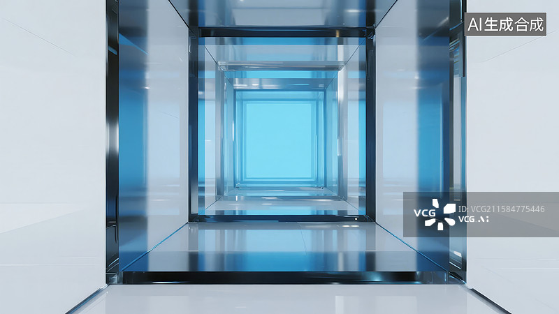 【AI数字艺术】现代玻璃走廊的无限延伸图片素材