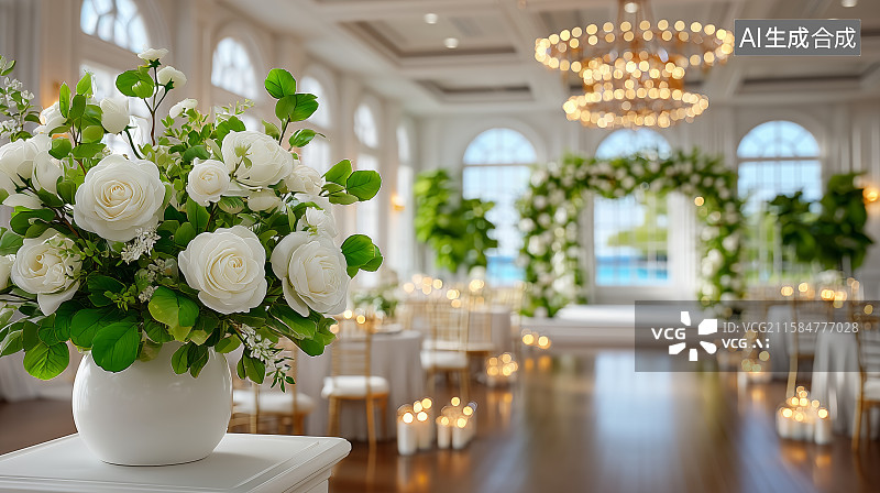 【AI数字艺术】婚礼殿堂装饰与花艺布置图片素材