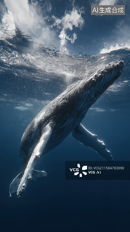 【AI数字艺术】深海中的座头鲸图片素材