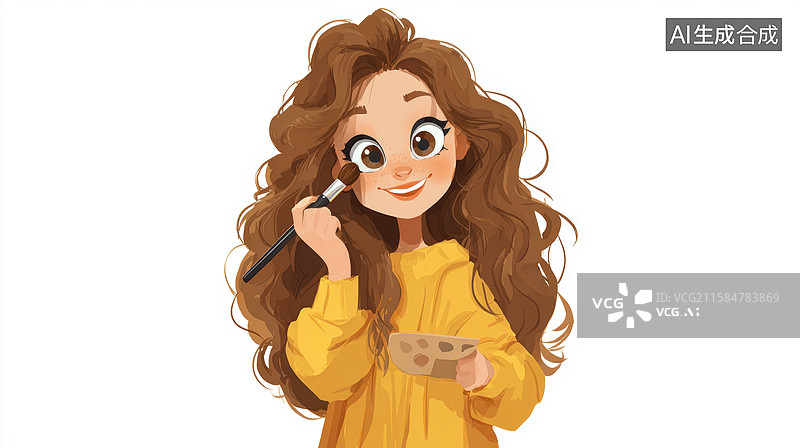 【AI数字艺术】手持画笔与调色盘的微笑女孩图片素材
