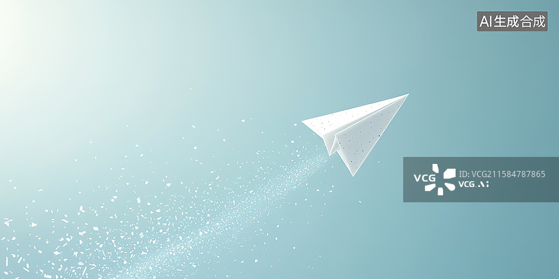 【AI数字艺术】纸飞机在蓝色天空中翱翔——放飞梦想主题概念图片素材