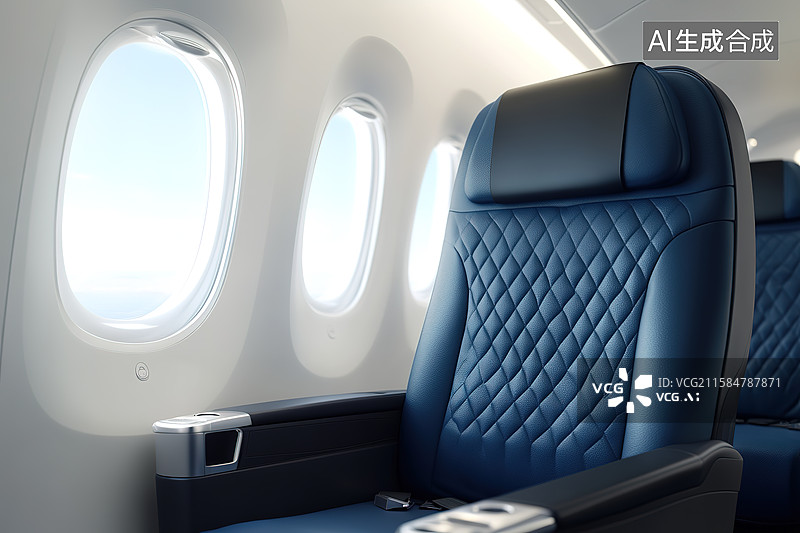 【AI数字艺术】民用航空客机内部的一排座位图片素材