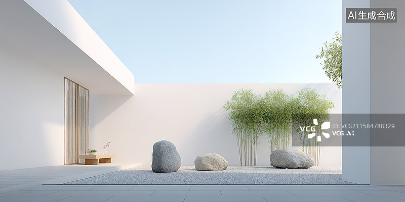 【AI数字艺术】极简新中式园林景观庭院设计图片素材