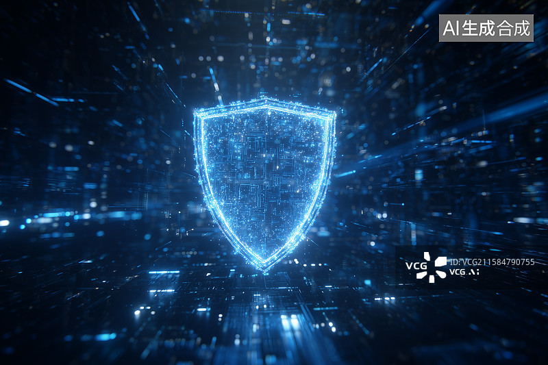 【AI数字艺术】数字护盾：网络安全防护概念图图片素材