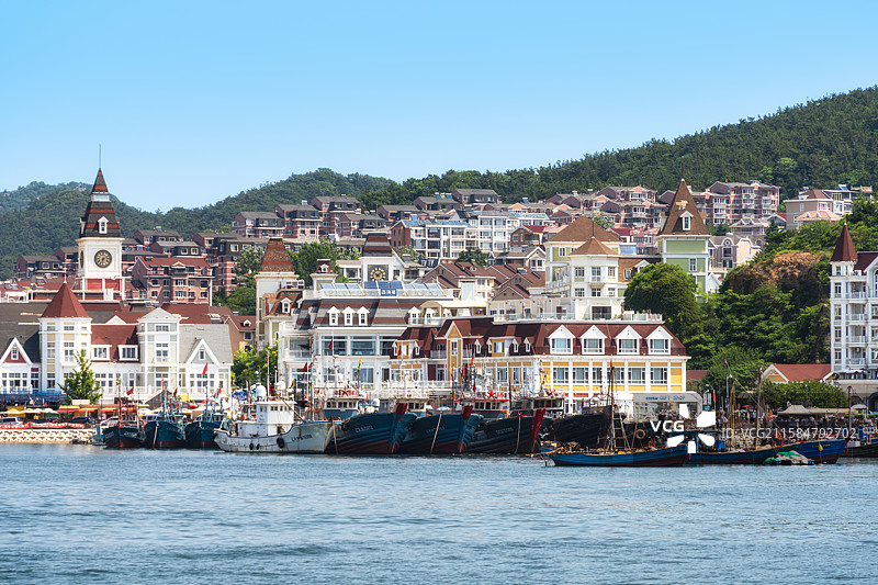 中国大连菱角湾老虎滩海洋公园渔人码头航拍图图片素材