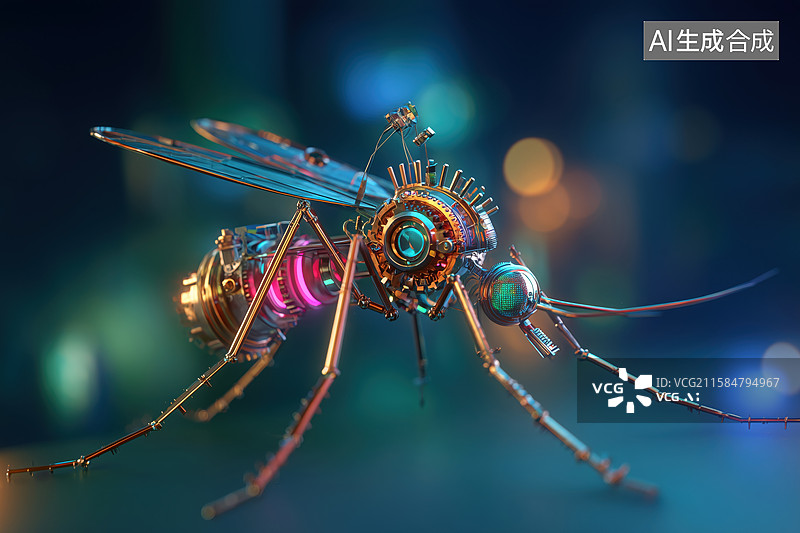 【AI数字艺术】科技灭蚊彩色AI机械蚊子3D立体卡通背景图片素材