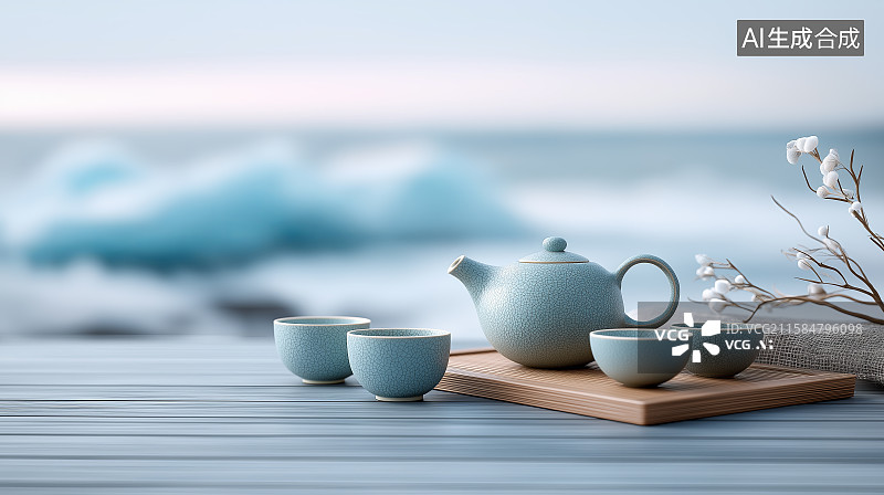 【AI数字艺术】茶文化主题背景——清新茶具图片素材