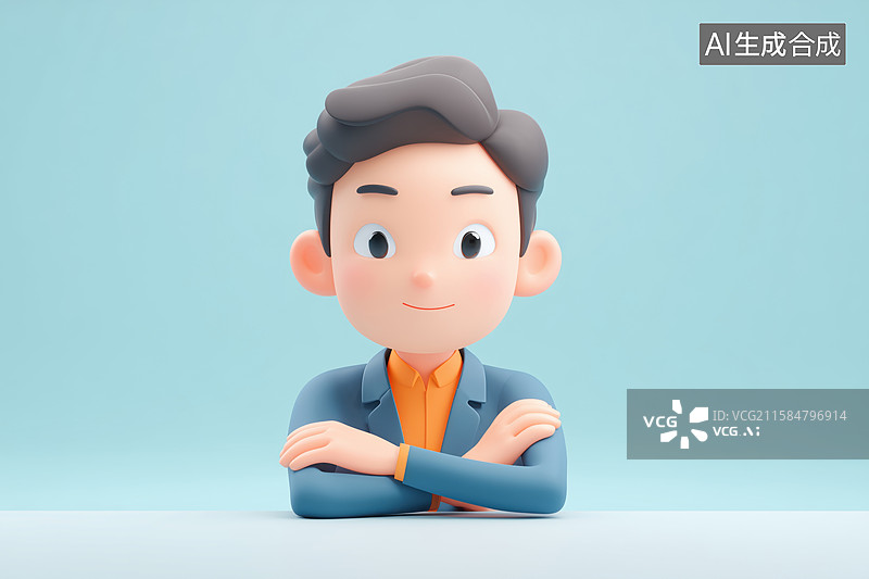 【AI数字艺术】坐在办公桌后的男青年老板经理3D卡通立体插画图片素材