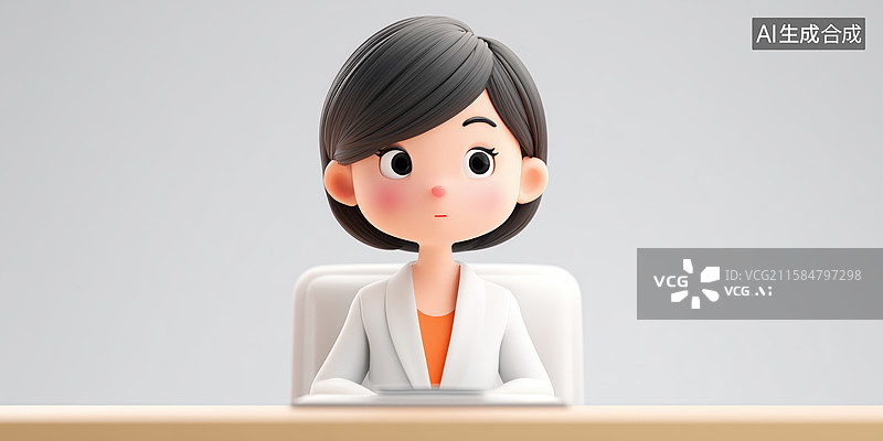 【AI数字艺术】坐在桌子后的女青年老板经理3D卡通立体插画图片素材