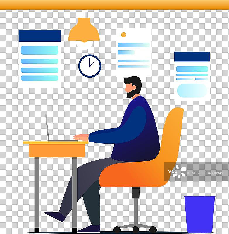 商人在办公室办公桌上使用笔记本电脑的侧视图图片素材