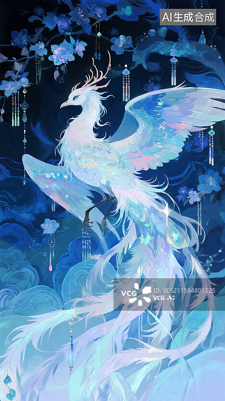【AI数字艺术】梦幻蓝凤凰图片素材