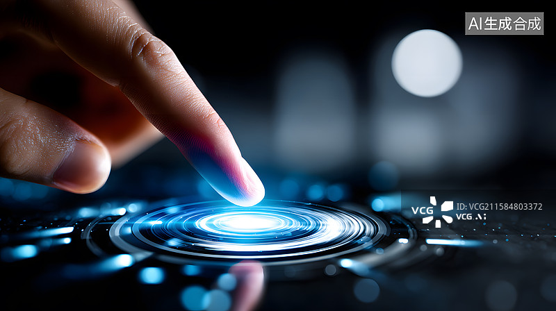 【AI数字艺术】手指触碰发光圆环，科技感十足图片素材