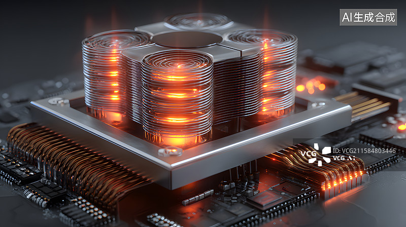 【AI数字艺术】发光散热器的高科技电路板图片素材
