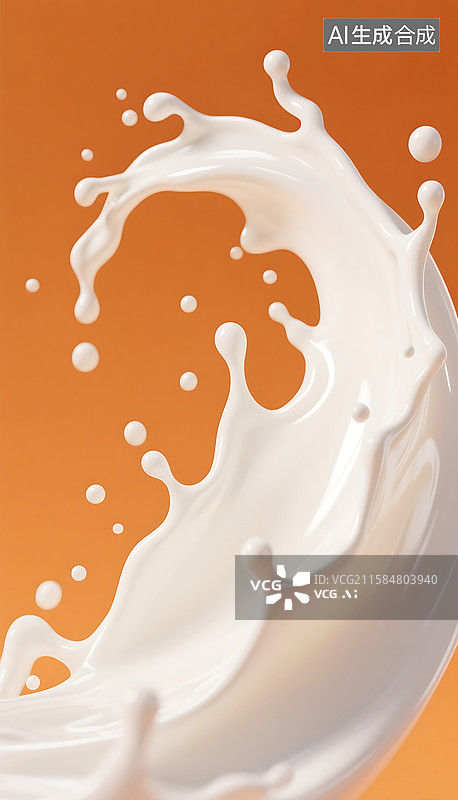 【AI数字艺术】牛奶牛乳溅射橙色背景图片素材
