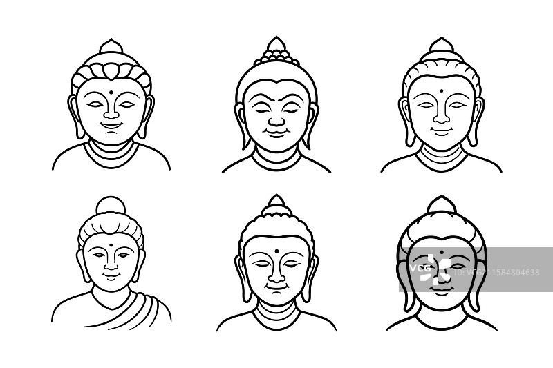 佛陀面孔线条艺术套件图片素材