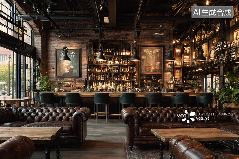 【AI数字艺术】现代工业风酒吧内部设计图片素材