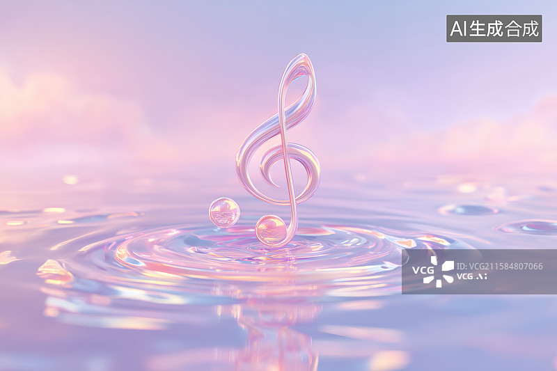 【AI数字艺术】音乐符号在平静水面荡漾图片素材