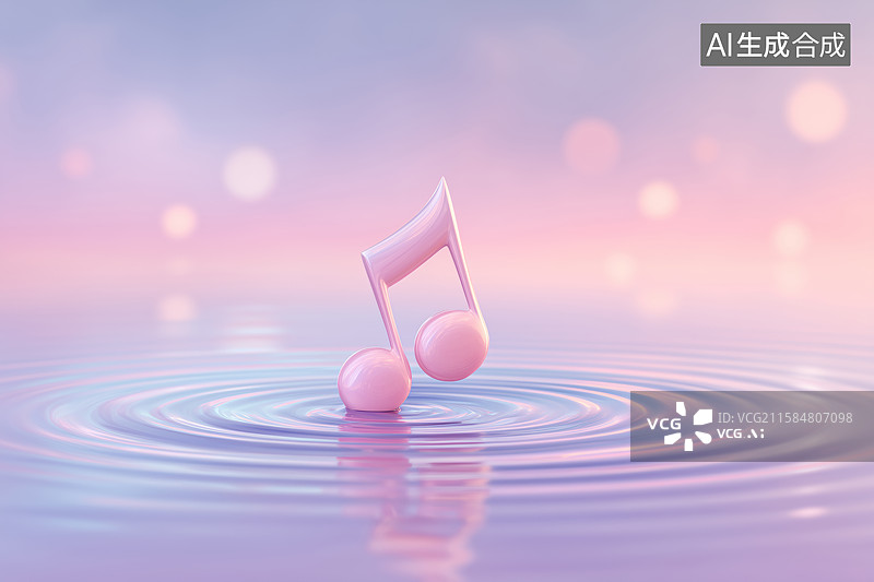 【AI数字艺术】音乐符号在平静水面荡漾图片素材