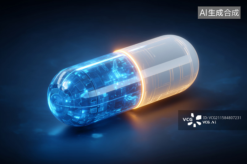 【AI数字艺术】数字医疗胶囊：全息粒子图片素材