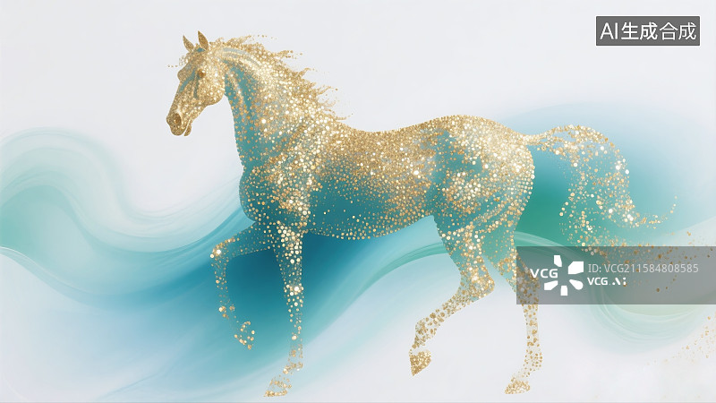 【AI数字艺术】唯美主义梦幻风格，粒子光骏马图片素材
