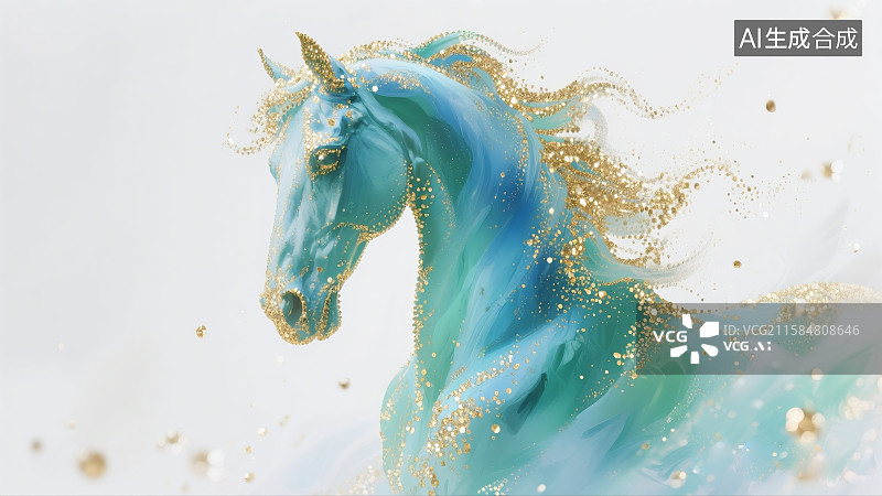 【AI数字艺术】唯美主义梦幻风格，粒子光骏马图片素材