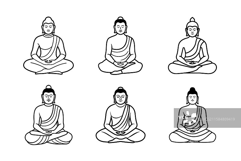 佛陀冥想线条艺术套件图片素材