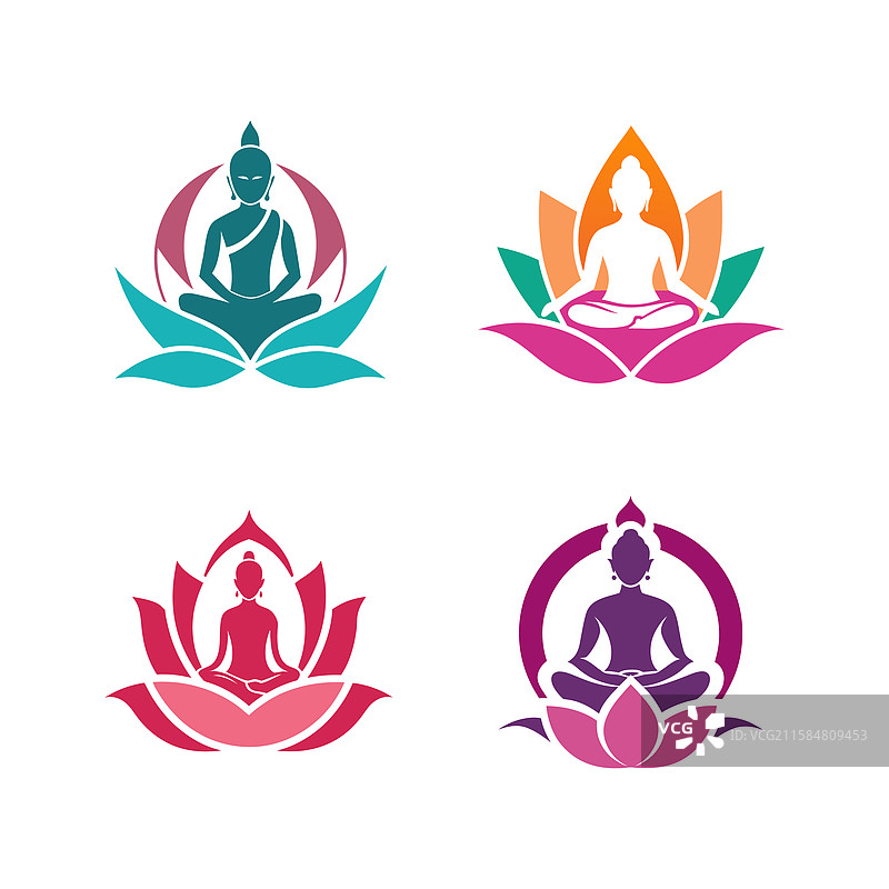 莲花中的佛陀标志艺术合集图片素材