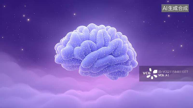 【AI数字艺术】紫色大脑漂浮在星空云雾之中图片素材