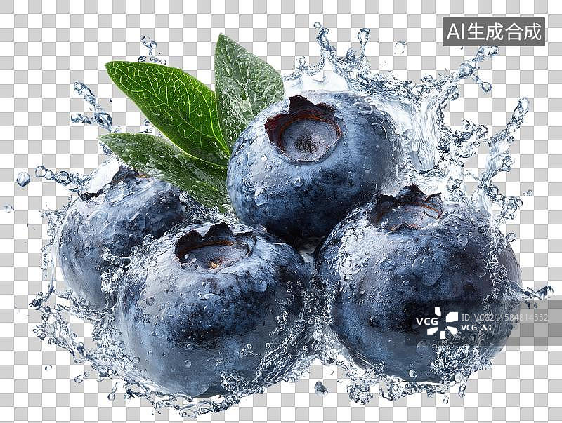 【AI数字艺术】水中溅起的新鲜蓝莓特写图片素材